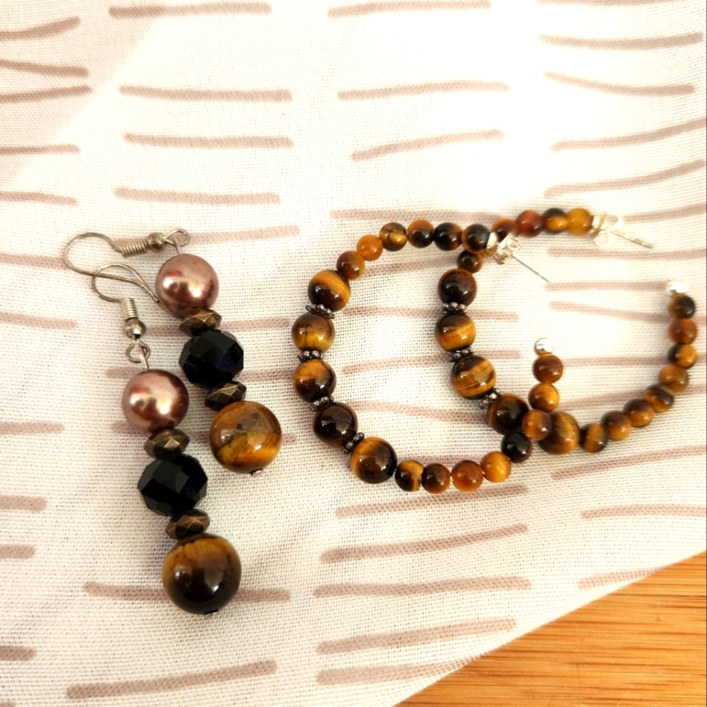Tiger eyes quartz earrings